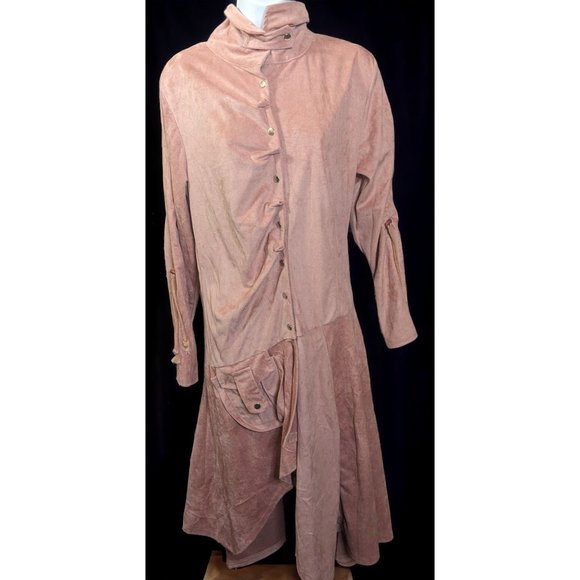 Pink Asymmetrical Pink Faux Suede Coat - Picture 1 of 13